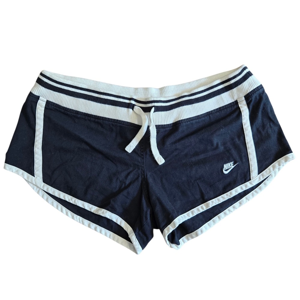 VTG Y2K Nike Cotton Booty Dolphin Shorts Navy Blue White Trim Athletic Gym L